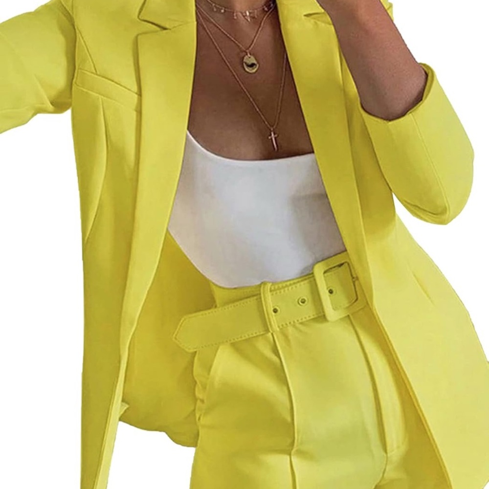 Yellow Blazer and Shorts Set with Belt - Picture 6 of 8